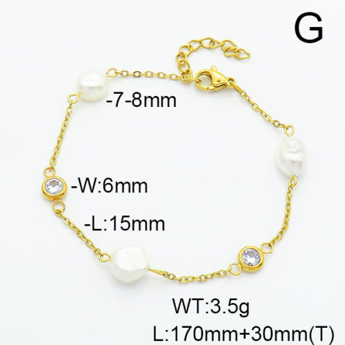 Stainless Steel Bracelet  Cultured Freshwater Pearls & Zircon  6B3001874bhva-908