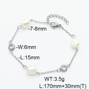 Stainless Steel Bracelet  Cultured Freshwater Pearls & Zircon  6B3001875vbpb-908