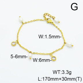 Stainless Steel Bracelet  Cultured Freshwater Pearls & Zircon  6B3001884bhbl-908