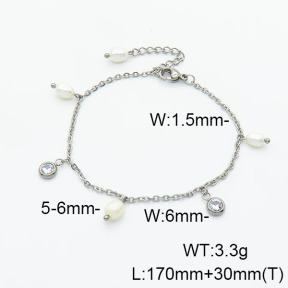 Stainless Steel Bracelet  Cultured Freshwater Pearls & Zircon  6B3001885bvpl-908