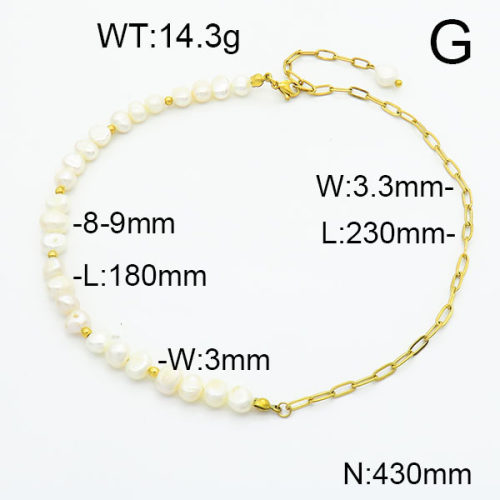 Stainless Steel Necklace  Cultured Freshwater Pearls  6N3001387vhmv-908