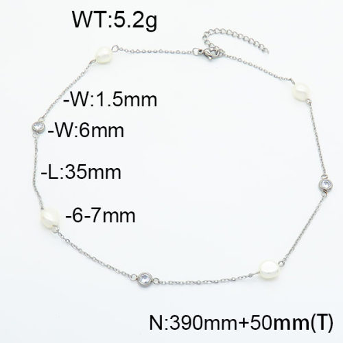 Stainless Steel Necklace  Cultured Freshwater Pearls & Zircon  6N3001394bhia-908