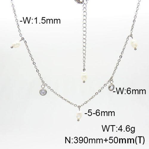 Stainless Steel Necklace  Cultured Freshwater Pearls & Zircon  6N3001402bhbl-908