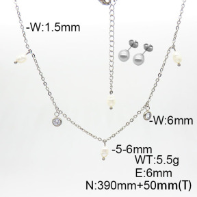 Stainless Steel Sets  Cultured Freshwater Pearls & Zircon  6S0016304bhil-908