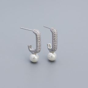 925 Silver Earrings  WT:2.55g  3.5*21.7mm, Pearl:6mm  JE2800ajam-Y05  YHE0540