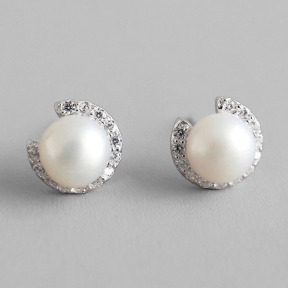 925 Silver Earrings  WT:1g  Pearl:5mm  JE2913vhov-Y18  HED268