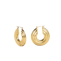 Stainless Steel Earrings  Handmade Polished  Hoop  PVD Vacuum Plating Gold  WT:18.5g  E:40mm  GEE001020vhmv-066