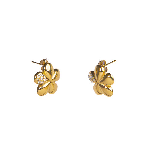 Stainless Steel Earrings  Czech Stones,Handmade Polished  Flower  PVD Vacuum Plating Gold  WT:6.5g  E:18mm  GEE001022bhia-066