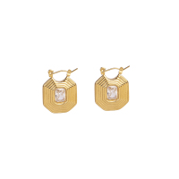 Stainless Steel Earrings  Zircon,Handmade Polished  Rectangle  PVD Vacuum Plating Gold  WT:7.6g  E:19x18mm  GEE001023vhkb-066