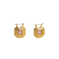 Stainless Steel Earrings  Zircon,Handmade Polished  Rectangle  PVD Vacuum Plating Gold  WT:7.8g  E:19x18mm  GEE001026vhkb-066
