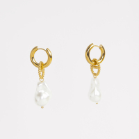 Stainless Steel Earrings  Plastic Imitation Pearls,Handmade Polished  Hoop  PVD Vacuum Plating Gold  WT:14.8g  E:22x15mm  GEE001031bhia-066