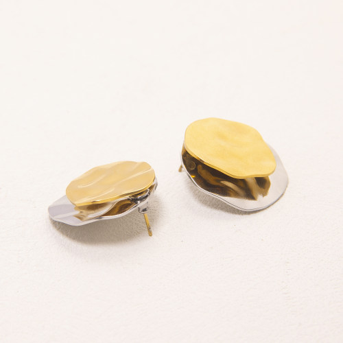 Stainless Steel Earrings  Handmade Polished  Irregular Shape  PVD Vacuum Plating Gold  WT:13g  E:26mm  GEE001032vhkb-066