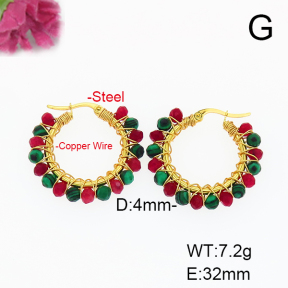 Fashion Copper Earrings  Synthetic Malachite & Red Jade  F6E404341ahjb-908