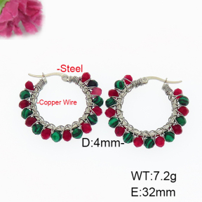 Fashion Copper Earrings  Synthetic Malachite & Red Jade  F6E404342bhil-908