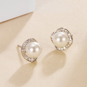 925 Silver Earrings  11mm，Shell pearl:6mm  JE3539vihb-M112  FHXER005491