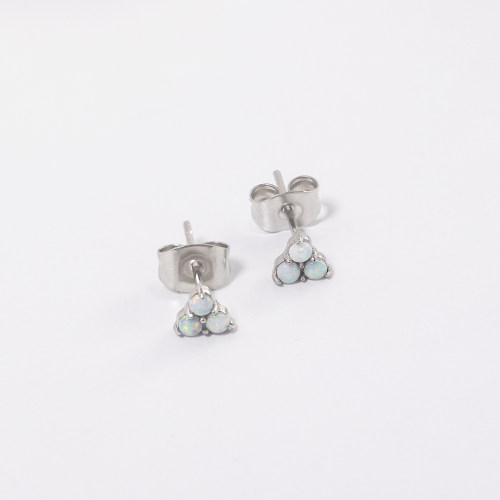 Stainless Steel Earrings  Synthetic Opal,Handmade Polished  WT:0.5g  E:5mm  GEE001048vhlo-700