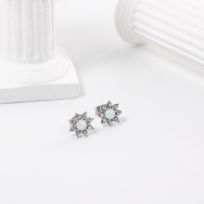 Stainless Steel Earrings  Synthetic Opal & Czech Stones,Handmade Polished  WT:1.1g  E:9mm  GEE001056vhmv-700