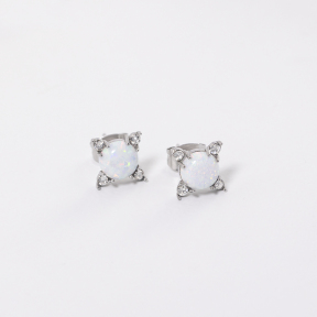 Stainless Steel Earrings  Synthetic Opal & Czech Stones,Handmade Polished  WT:1.4g  E:8mm  GEE001058ahlv-700