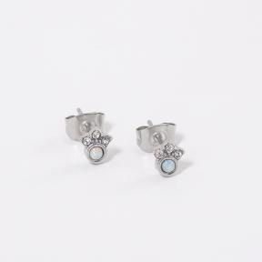Stainless Steel Earrings  Synthetic Opal & Czech Stones,Handmade Polished  WT:0.7g  E:6x5mm  GEE001060bhjo-700