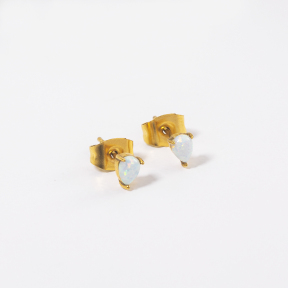 Stainless Steel Earrings  Synthetic Opal,Handmade Polished  WT:0.5g  E:5x4mm  GEE001061vhko-700