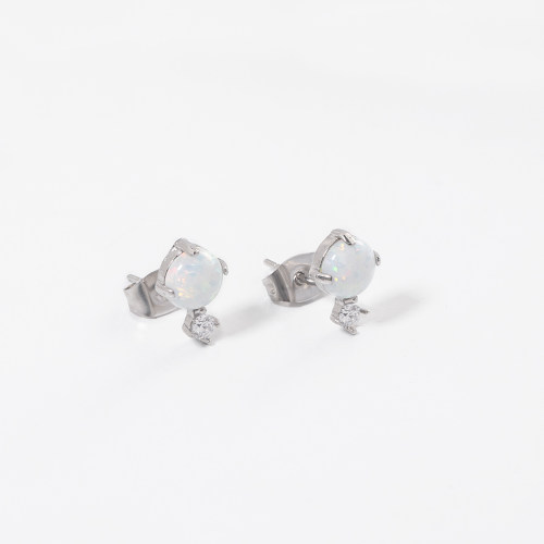 Stainless Steel Earrings  Synthetic Opal & Czech Stones,Handmade Polished  WT:1.4g  E:11x7mm  GEE001070bhia-700