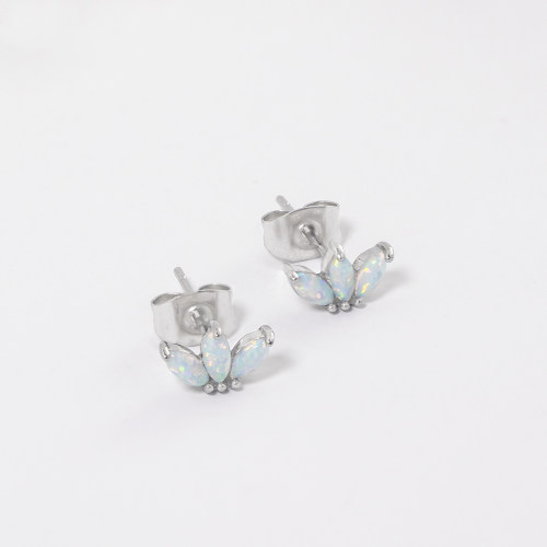 Stainless Steel Earrings  Synthetic Opal & Czech Stones,Handmade Polished  WT:0.9g  E:5x9mm  GEE001072vhmo-700