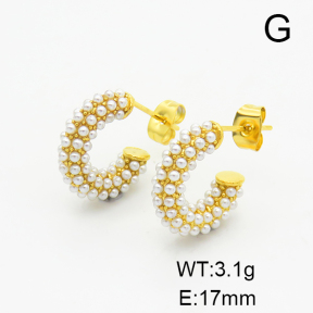 Stainless Steel Earrings  Plastic Imitation Pearls,Handmade Polished  6E3002473bhia-066