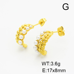 Stainless Steel Earrings  Plastic Imitation Pearls,Handmade Polished  6E3002474bhia-066