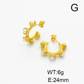 Stainless Steel Earrings  Plastic Imitation Pearls,Handmade Polished  6E3002479bhia-066