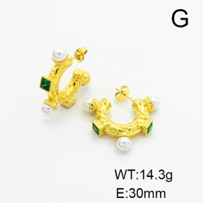 Stainless Steel Earrings  Zircon & Shell Beads,Handmade Polished  6E3002483bhia-066