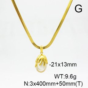 Stainless Steel Necklace  Plastic Imitation Pearls,Handmade Polished  6N3001474vhkb-066