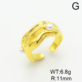 Stainless Steel Ring  Plastic Imitation Pearls & Czech Stones,Handmade Polished  6R3000220vhha-066