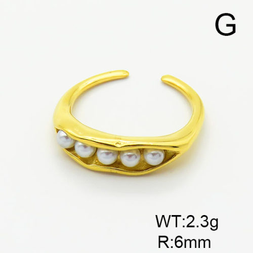 Stainless Steel Ring  Plastic Imitation Pearls,Handmade Polished  6R3000222bhia-066