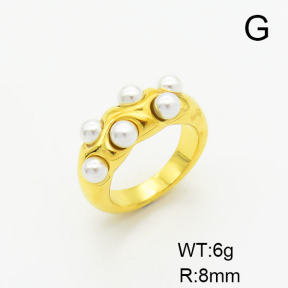 Stainless Steel Ring  Plastic Imitation Pearls,Handmade Polished  6-8#  6R3000223bhia-066