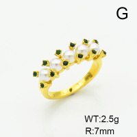 Stainless Steel Ring  Plastic Imitation Pearls & Czech Stones,Handmade Polished  6-8#  6R3000225bhia-066