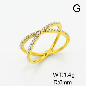 Stainless Steel Ring  Plastic Imitation Pearls,Handmade Polished  6-8#  6R4000776bhia-066