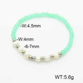 Stainless Steel Bracelet  Glass Beads & Cultured Freshwater Pearls  6B4002515bbml-908  6B4002515bbml-908