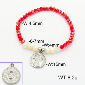 Stainless Steel Bracelet  Glass Beads & Cultured Freshwater Pearls  6B4002542bbov-908  6B4002542bbov-908