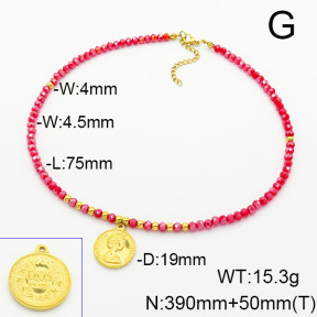 Stainless Steel Necklace  Glass Beads  6N4003751ahjb-908