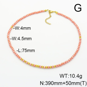 Stainless Steel Necklace  Glass Beads  6N4003758bhva-908