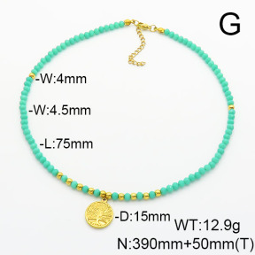Stainless Steel Necklace  Glass Beads  6N4003763ahjb-908