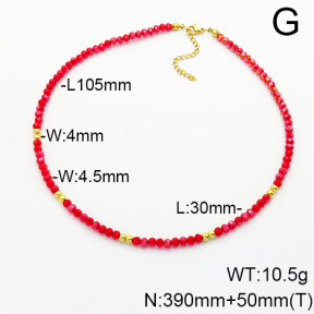 Stainless Steel Necklace  Glass Beads  6N4003791bhva-908