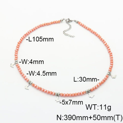 Stainless Steel Necklace  Glass Beads  6N4003802ahjb-908