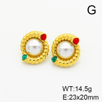 Stainless Steel Earrings  Czech Stones & Plastic Imitation Pearls,Handmade Polished  6E4003751bhia-066