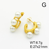 Stainless Steel Earrings  Plastic Imitation Pearls,Handmade Polished  6E4003768bhia-066