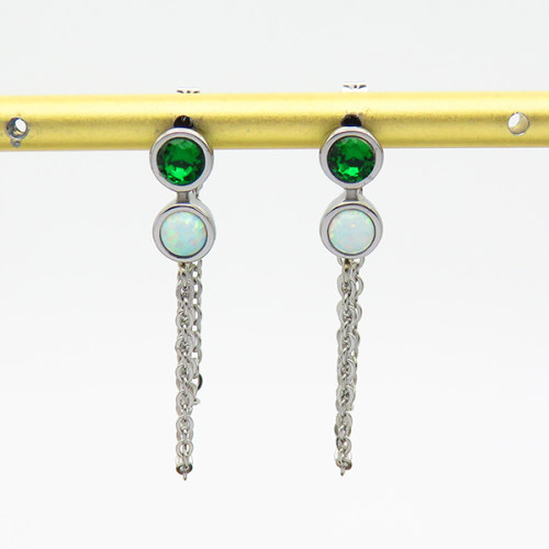 Stainless Steel Earrings  Synthetic Opal & Zircon,Handmade Polished  WT:4.8g  E:14x7mm  6E4003773bhia-700