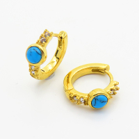 Stainless Steel Earrings  Synthetic Turquoise & Czech Stones,Handmade Polished  WT:2.7g  E:16mm  6E4003789vhmv-700