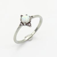 Stainless Steel Ring  Synthetic Opal & Czech Stones,Handmade Polished  WT:1.2g  R:8mm  6R4000841vhmv-106D