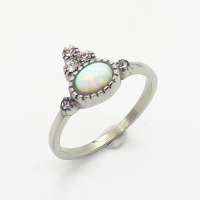 Stainless Steel Ring  Synthetic Opal & Czech Stones,Handmade Polished  WT:1.8g  R:10mm  6R4000842ahlv-106D