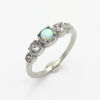 Stainless Steel Ring  Synthetic Opal & Czech Stones,Handmade Polished  WT:1.7g  R:5mm  6R4000843ahlv-106D